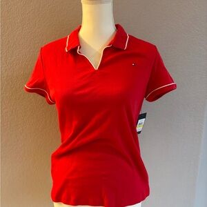 Tommy Hilfiger Red Polo Top with White Trim